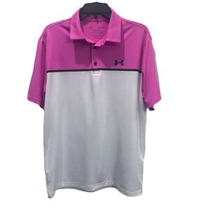 Under Armour The Playoff Polo Heatgear Loose Fit Pink White Golf Men's L 1362495